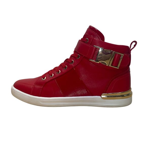 Aldo Men’s Red Faux Leather With Gold Accents High-Top Brauerr Sneakers Size 9 - Picture 4 of 9